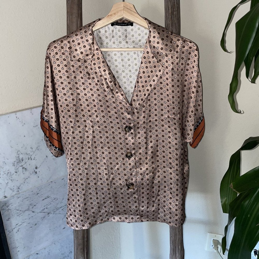 Vintage Short Sleeve Button-Down Top